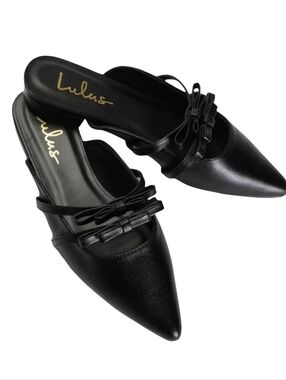 Lulus Lyanna Black Pointed Toe Bow Mules Size 9